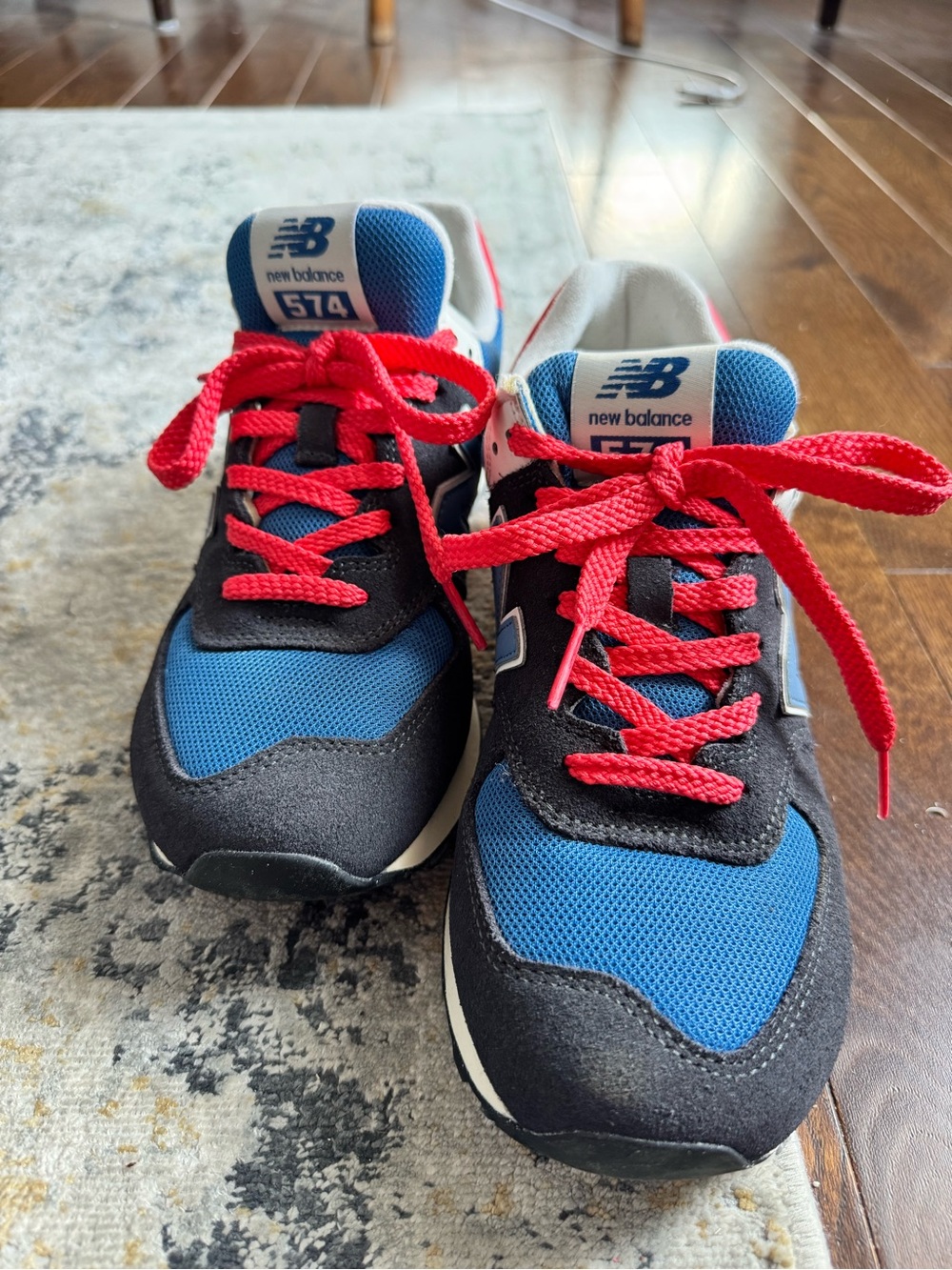 New Balance 574 Women’s Athletic Sneakers in Blue and Red